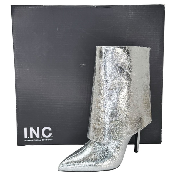 INC Sabeel Silver Patent Leather Cuff Heeled Womens Boots Size 6.5M - Picture 13 of 13